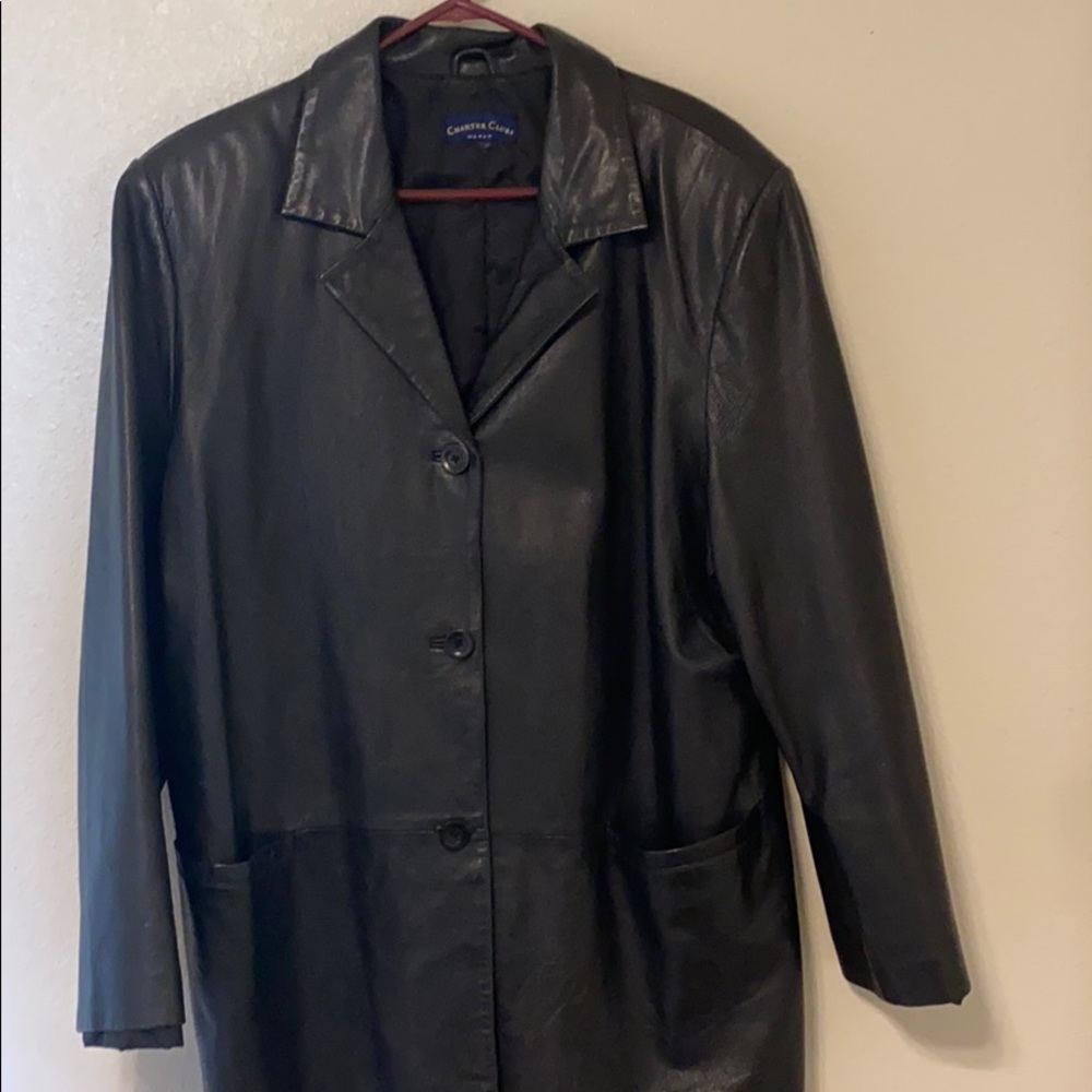 Charter Club black faux leather coat